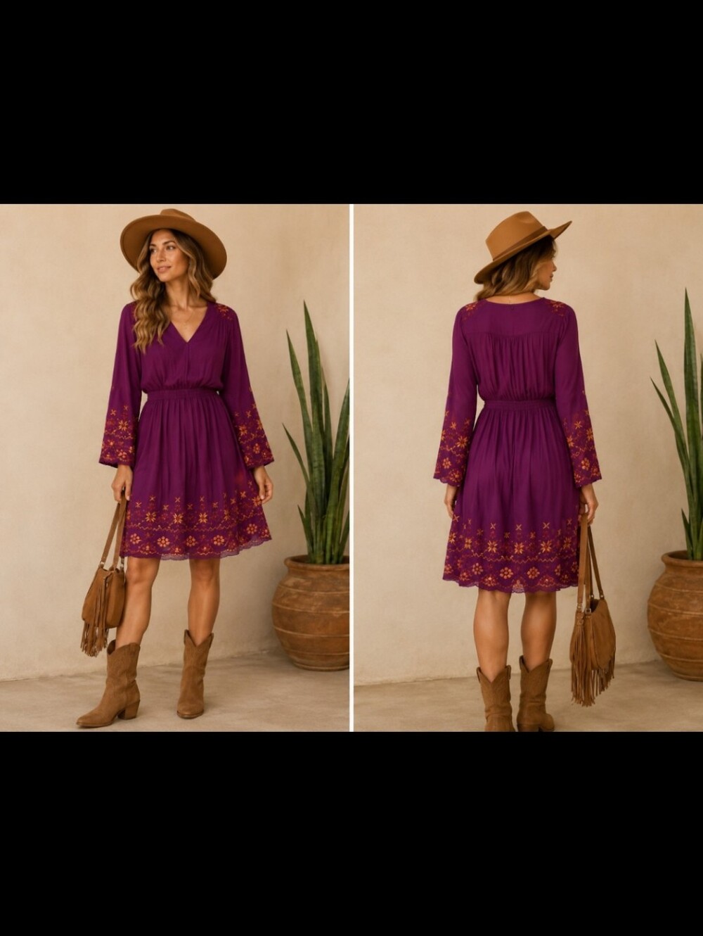 World Market – Embroidered Boho Fuchsia Long Sleeve Dress NWOT (S/M)